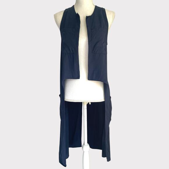 BCBG Generation Longline Vest Navy Blue Lyocell Size Small Open Side Slit - Picture 10 of 10